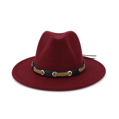 WZCX modni novi remen sa širokim obodom Crveni šešir od filca Jednostavna jesen zima ležerna plima Jednobojni ženski jazz šešir Kapa za odrasle