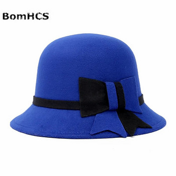 Модни зимни федори BomHCS Дамска вълнена шапка с панделка от митация 169216