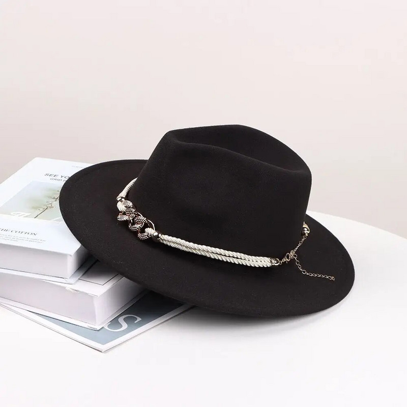 Vintage dāmas kungi rudens ziemas Fedora cepure Džeza cepure ar platām malām vilnas filcs Trilby