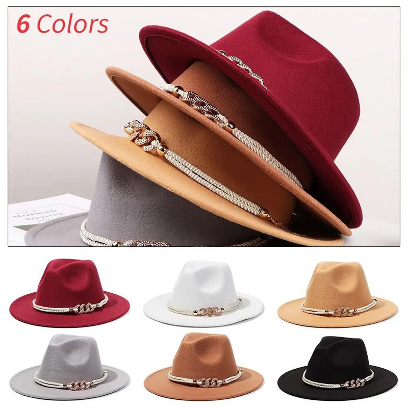 Vintage dāmas kungi rudens ziemas Fedora cepure Džeza cepure ar platām malām vilnas filcs Trilby