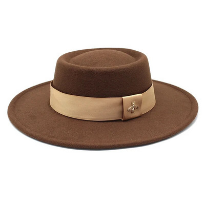 Bauhinia Fedoras cepure vīriešiem sievietēm, 8,5 cm, franču elegance, rudens ziemas filca džeza cepure ar bišu lenti