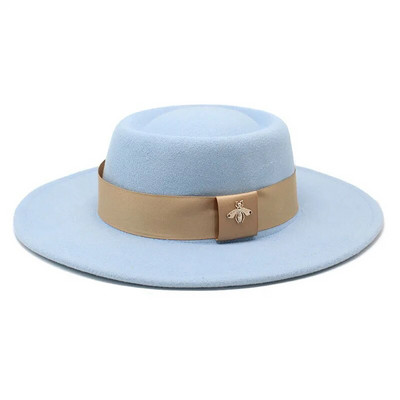 Bauhinia Fedoras cepure vīriešiem sievietēm, 8,5 cm, franču elegance, rudens ziemas filca džeza cepure ar bišu lenti