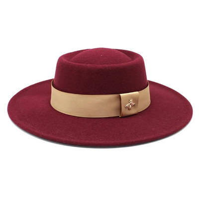 Bauhinia Fedoras cepure vīriešiem sievietēm, 8,5 cm, franču elegance, rudens ziemas filca džeza cepure ar bišu lenti