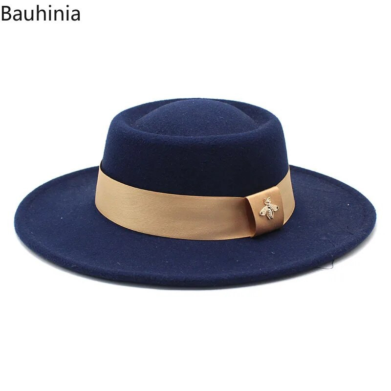 Bauhinia Fedoras cepure vīriešiem sievietēm, 8,5 cm, franču elegance, rudens ziemas filca džeza cepure ar bišu lenti