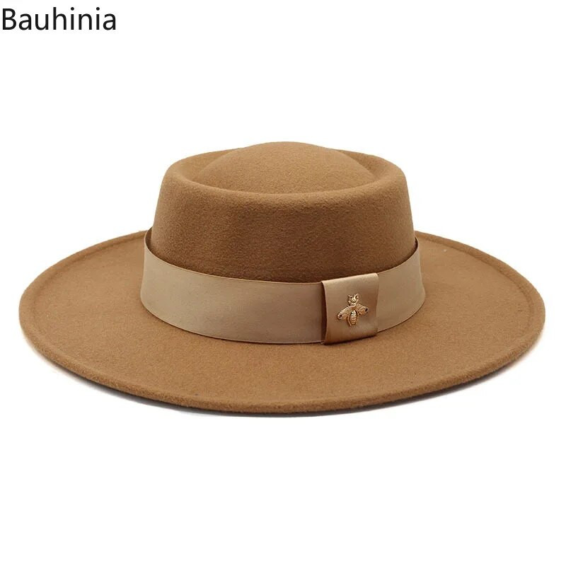 Bauhinia Fedoras cepure vīriešiem sievietēm, 8,5 cm, franču elegance, rudens ziemas filca džeza cepure ar bišu lenti