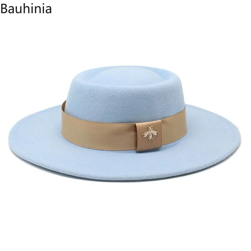 Bauhinia Fedoras cepure vīriešiem sievietēm, 8,5 cm, franču elegance, rudens ziemas filca džeza cepure ar bišu lenti