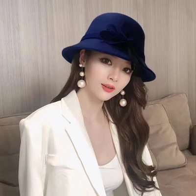 Sieviešu vintage universāla kausa cepure britu stila filca cepure lēta vilnas Fedora cepure Baznīcas cepures Eleganta dāma ziemas mīksta silta cepure