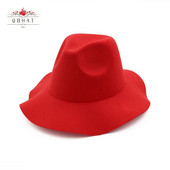 QBHAT Rudens Ziemas vienkrāsains sieviešu vilnas filca džeza cepure vilnis ar lielām malām Trilby Fedora cepures ballītei formāla sieviešu cilindrs
