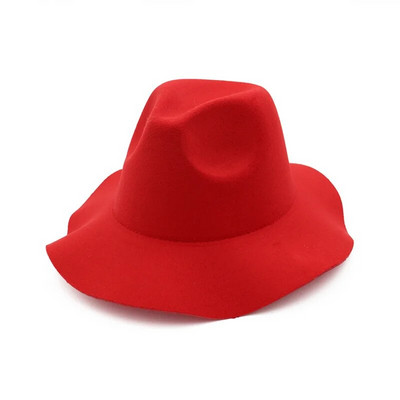 QBHAT Rudens Ziemas vienkrāsains sieviešu vilnas filca džeza cepure vilnis ar lielām malām Trilby Fedora cepures ballītei formāla sieviešu cilindrs