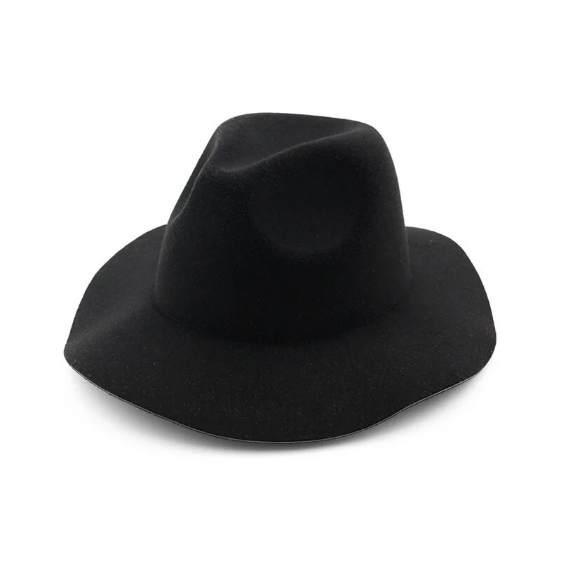 QBHAT Rudens Ziemas vienkrāsains sieviešu vilnas filca džeza cepure vilnis ar lielām malām Trilby Fedora cepures ballītei formāla sieviešu cilindrs