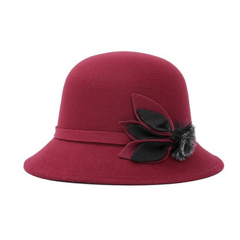 Нова модна дамска есенна шапка Fedora с имитация на вълна Вълнена шапка Bowler Vintage Fedora шапки за жени Зимни шапки на кралска принцеса