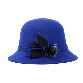 Нова модна дамска есенна шапка Fedora с имитация на вълна Вълнена шапка Bowler Vintage Fedora шапки за жени Зимни шапки на кралска принцеса