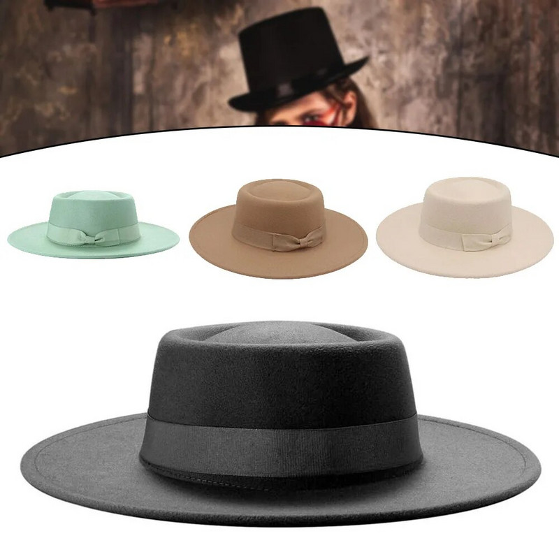 2023-as, új divatos férfi Fedoras sapka Női jazz kalap csokornyakkendővel Elegáns tavaszi fekete gyapjúkeverék sapka kültéri, alkalmi filcsapka