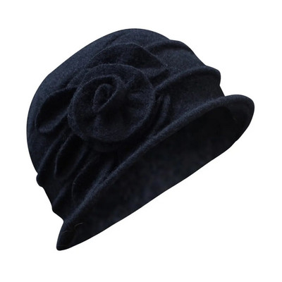 Pălărie din Lână Femei Elegantă Căciulă Cloșă Călduță de Iarnă Căciulă Femeie din Floră Bonnet Vintage Culoare Solidă
