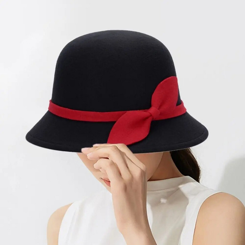 Sieviešu ar priekšgala ikdienišķa izlietnes cepure Vilnas filca kauss vāciņš Kupola cepure Bowler cepures Fedora vāciņš