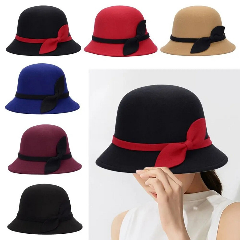 Sieviešu ar priekšgala ikdienišķa izlietnes cepure Vilnas filca kauss vāciņš Kupola cepure Bowler cepures Fedora vāciņš