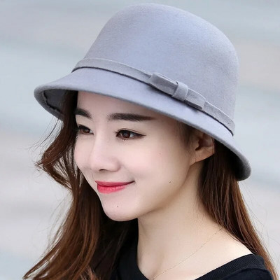 Rudens ziema Sieviešu filcs Fedoras cepure Vintage Bowknot Sieviešu cepure kupols Filcs Kāzu baznīca Džeza cepure Sieviešu tauriņš