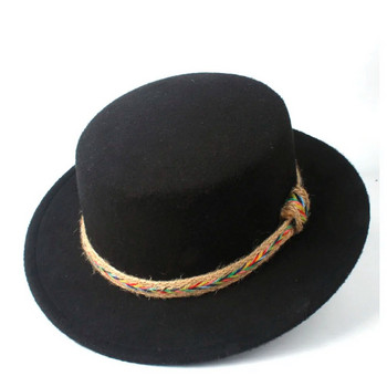 Дамска вълнена шапка Fedora с плосък връх Елегантна дамска зимна църковна шапка с широка периферия Шапка тип чаровник за пътуване на открито Ежедневна шапка с размер 56-58CM