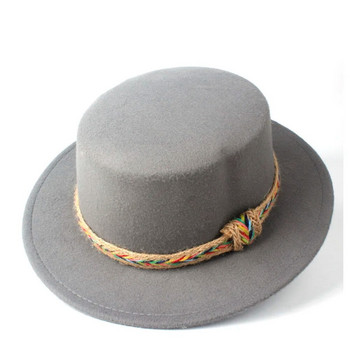 Γυναικεία Μάλλινη Επίπεδη Μπλούζα Fedora Καπέλο Κομψό Γυναικείο Καπέλο Εκκλησίας με φαρδύ γείσο χειμωνιάτικο καπέλο υπαίθριου ταξιδιωτικού καπέλου Casual Μέγεθος καπέλου 56-58cm