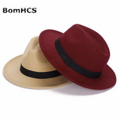 BomHCS ziemas silta džeza cepure Fedoras sieviešu modes Mitation vilnas platmalu vāciņš 16919MZ10