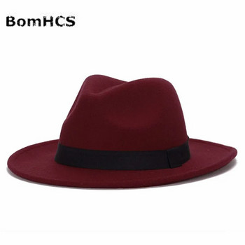 BomHCS Зимна топла джаз шапка Fedoras Дамска модна митирана вълнена шапка с широка периферия 16919MZ10