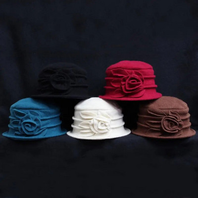 Pălărie Vintage Femei Șapcă Lână Biserica Cloșă Flapper Lady Găleată Floare Iarnă