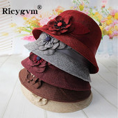 3D Flower Women Fedora Lady Solid Color British Hat Church Wedding Bowler Panama Cap Зима Есен Топли джаз шапки Female Bennet