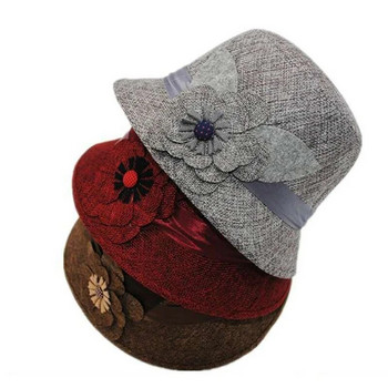 3D Flower Women Fedora Lady Solid Color British Hat Church Wedding Bowler Panama Cap Зима Есен Топли джаз шапки Female Bennet