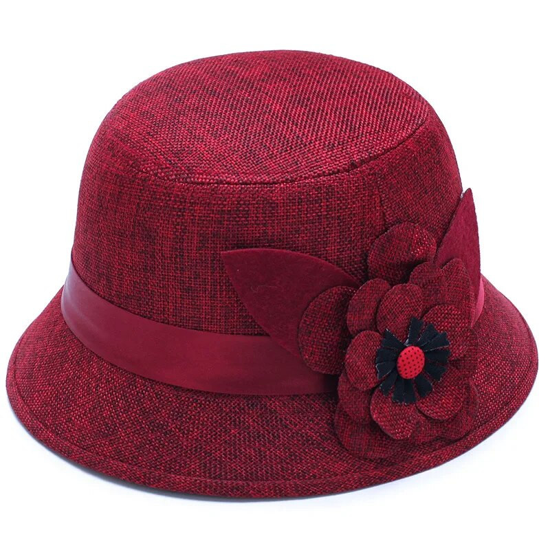 3D Flower Women Fedora Lady Solid Color British Hat Church Wedding Bowler Panama Cap Зима Есен Топли джаз шапки Female Bennet