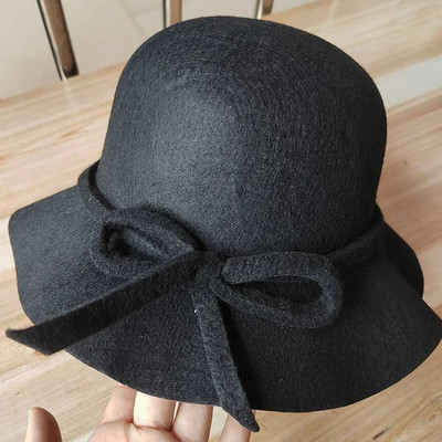 Naiste talvemütsid Vintage ümmargune fedora müts Sügis- ja talvevillane kraanikauss Bowknot vabaaja mitmekülgsed somberos topskübarad