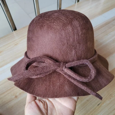 Naiste talvemütsid Vintage ümmargune fedora müts Sügis- ja talvevillane kraanikauss Bowknot vabaaja mitmekülgsed somberos topskübarad