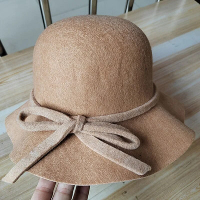 Naiste talvemütsid Vintage ümmargune fedora müts Sügis- ja talvevillane kraanikauss Bowknot vabaaja mitmekülgsed somberos topskübarad