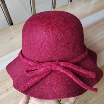 Naiste talvemütsid Vintage ümmargune fedora müts Sügis- ja talvevillane kraanikauss Bowknot vabaaja mitmekülgsed somberos topskübarad