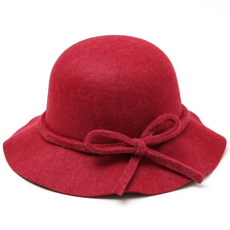 Téli női sapkák Vintage kerek felső fedora sapka Őszi és téli gyapjú mosdósapka Bowknot alkalmi sokoldalú somberos felső sapkák