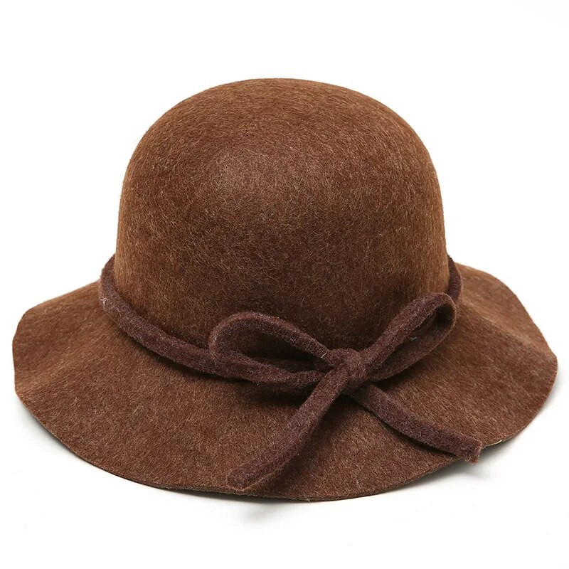 Téli női sapkák Vintage kerek felső fedora sapka Őszi és téli gyapjú mosdósapka Bowknot alkalmi sokoldalú somberos felső sapkák