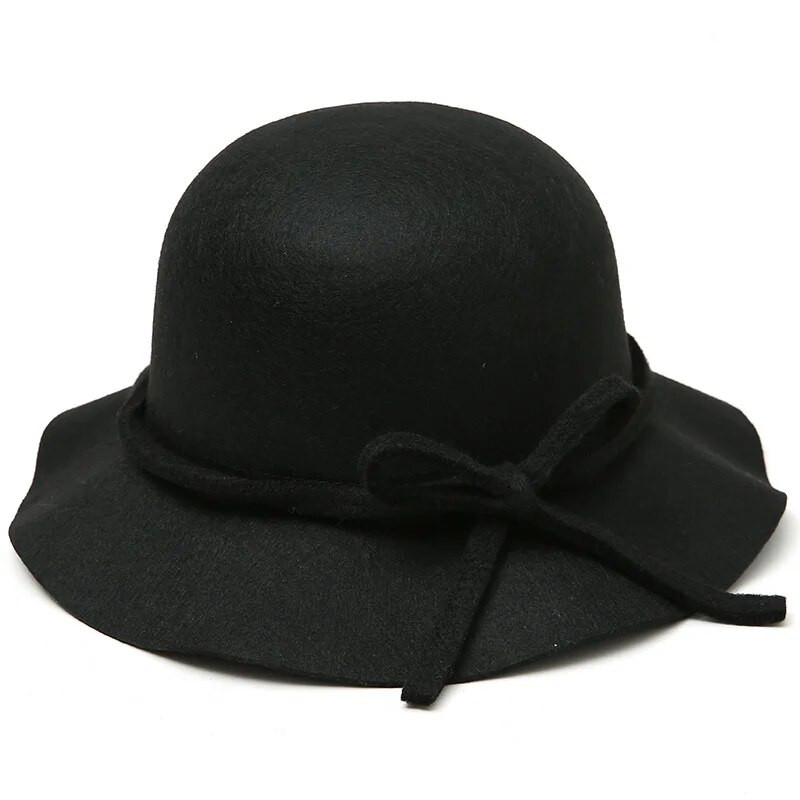 Téli női sapkák Vintage kerek felső fedora sapka Őszi és téli gyapjú mosdósapka Bowknot alkalmi sokoldalú somberos felső sapkák