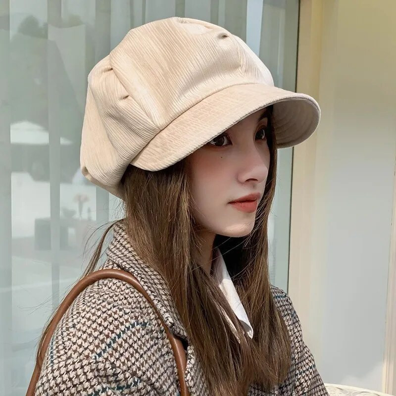 Sügis ja talv Pehme äärega kaheksanurkne müts sügisene nõgus kuju mood kõik Briti retromaalija hipster ajalehemüts