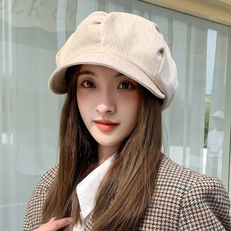 Sügis ja talv Pehme äärega kaheksanurkne müts sügisene nõgus kuju mood kõik Briti retromaalija hipster ajalehemüts