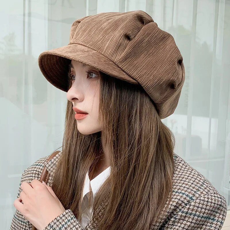 Sügis ja talv Pehme äärega kaheksanurkne müts sügisene nõgus kuju mood kõik Briti retromaalija hipster ajalehemüts