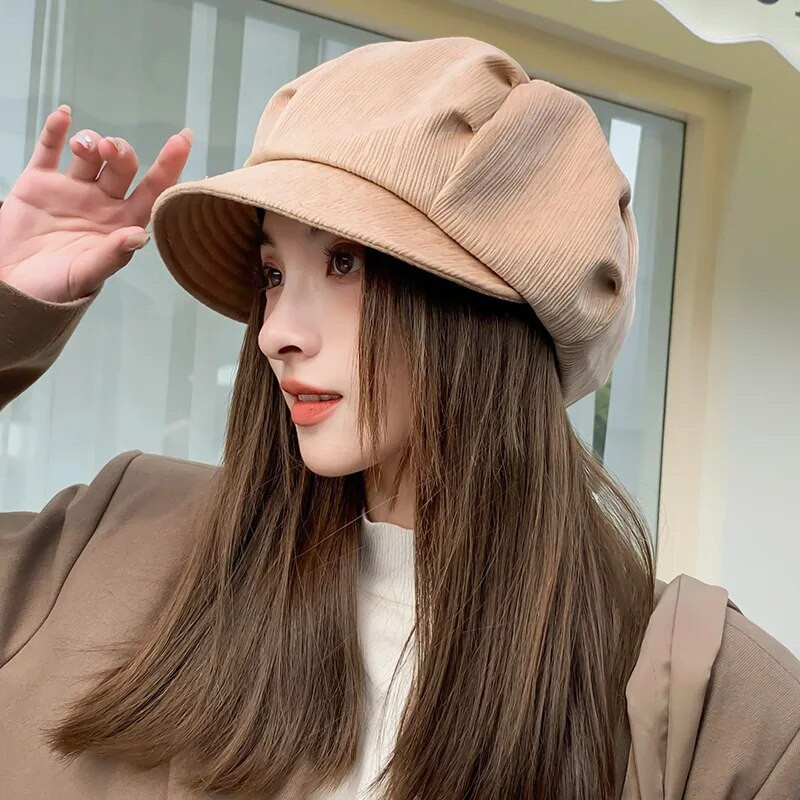 Sügis ja talv Pehme äärega kaheksanurkne müts sügisene nõgus kuju mood kõik Briti retromaalija hipster ajalehemüts