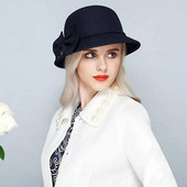 Sieviešu vilnas Fedora cepure Britu baseina cepure Rudens ziema Eleganta Kāzu Bow Top Cepure Retro vienkrāsains ausu sildītājs kausa vāciņi