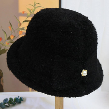 Зимна шапка тип кофа за жени Удебелена топла шапка за защита на ушите Френска вълнена шапка Дамска панама Плетена рибарска шапка за туризъм на открито