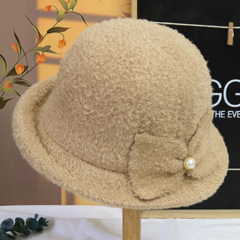Зимна шапка тип кофа за жени Удебелена топла шапка за защита на ушите Френска вълнена шапка Дамска панама Плетена рибарска шапка за туризъм на открито