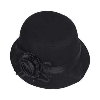 LNPBD vienkrāsains sieviešu pludmales retro vintage vilnas filca bļodiņš ar ziediem Fedora cepure rudens ziemas kausa vāciņi sievietēm