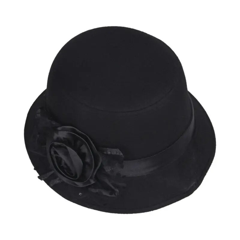 LNPBD vienkrāsains sieviešu pludmales retro vintage vilnas filca bļodiņš ar ziediem Fedora cepure rudens ziemas kausa vāciņi sievietēm