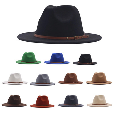 Pălării Fedora de epocă, pentru femei și bărbați, pălărie de soare, cu curea cu cataramă, cu boruri largi, șapci unisex, clasice, din lână, шляпа