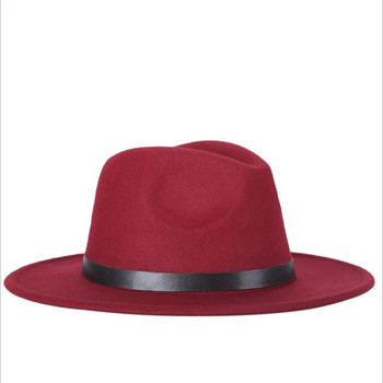 Колан Едноцветна дамска червена филцова шапка Есенно-зимна модна проста приливна корейска версия Джаз шапка Шапка за възрастни