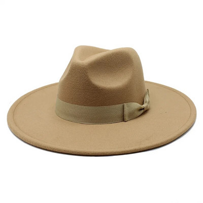 2022. gada jauna britu stila vīriešu sieviešu ziemas filca Fedoras cepure 9,5 cm, liela un plata mala Derbijas kāzu baznīcas džeza cepures