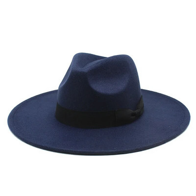 2022. gada jauna britu stila vīriešu sieviešu ziemas filca Fedoras cepure 9,5 cm, liela un plata mala Derbijas kāzu baznīcas džeza cepures