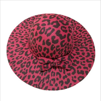WZCX Леопард с широка периферия Дамска филцова шапка Есен Зима Мода Bow Dome Корейска версия Лична джаз шапка Шапка за възрастни